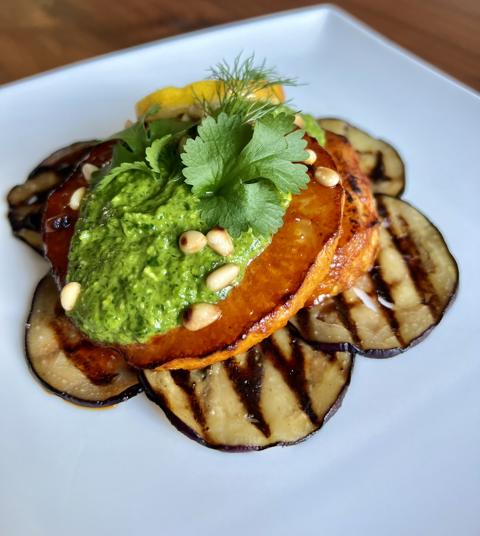 Gochujang glazed celeriac with green salsa