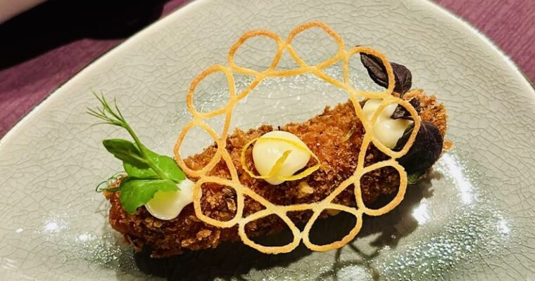 Halloumi finger with dukkah and lemon mayonaise