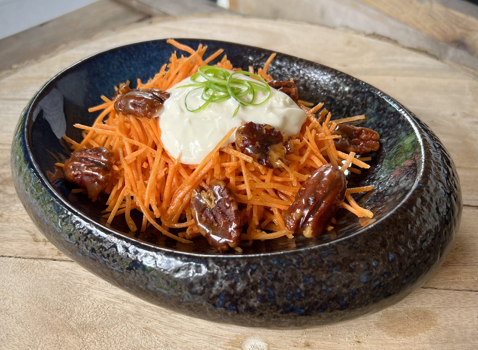 Middle eastern carrot salad with caramelised pecans