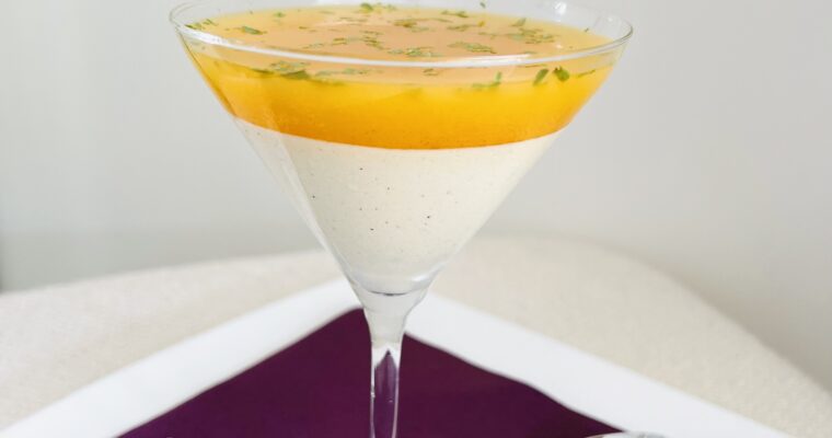 White chocolate mousse with orange cinnamon tarragon jelly