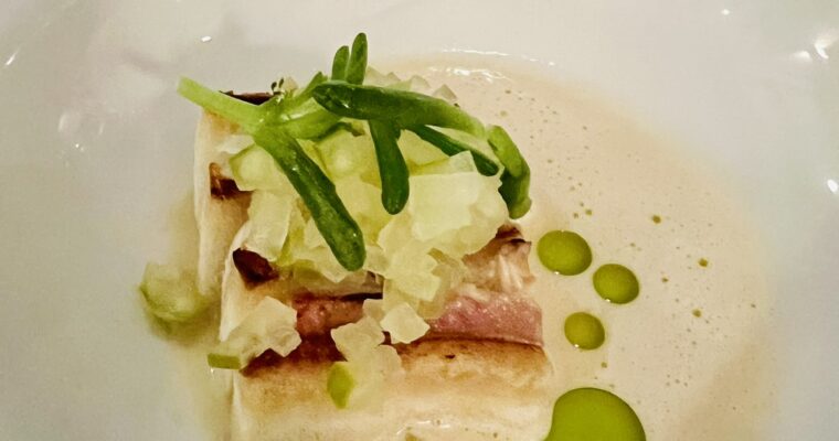 Smoked eel and brioche in beurre blanc