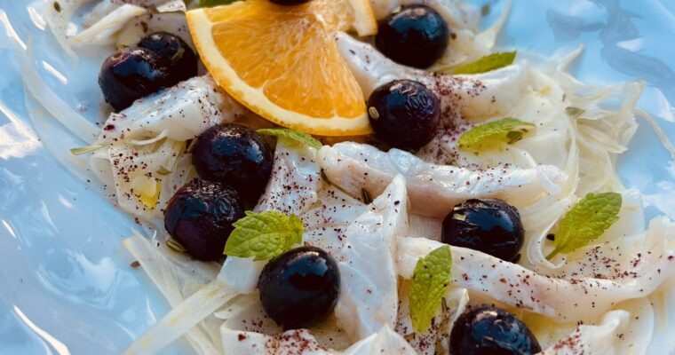 Sea bass ceviche with grilled grapes & fennel