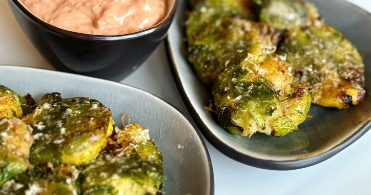 Smashed Brussels sprouts & mascarpone dip
