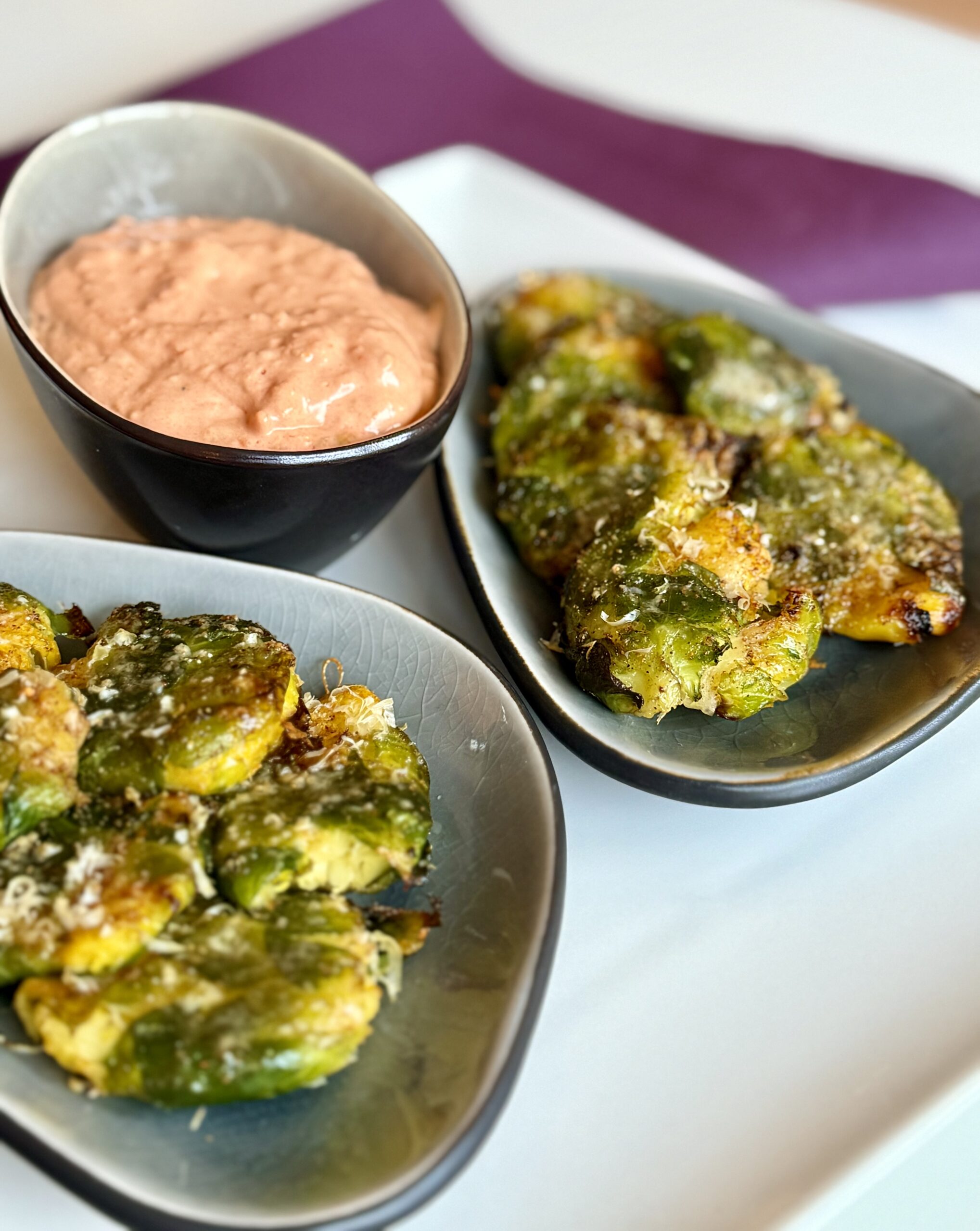 Smashed Brussels sprouts & mascarpone dip