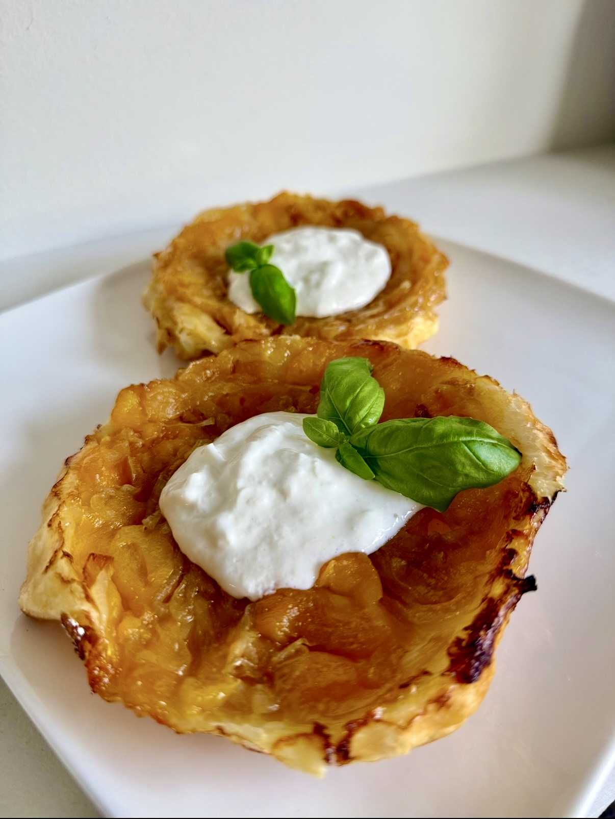 Golden veggie tarte tatins