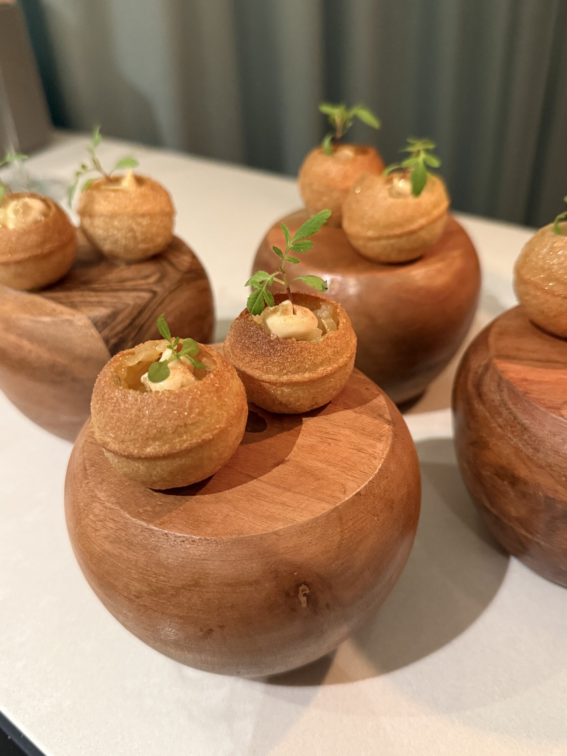 Pani puri with braised fennel and smoked olive oil mayonnaise